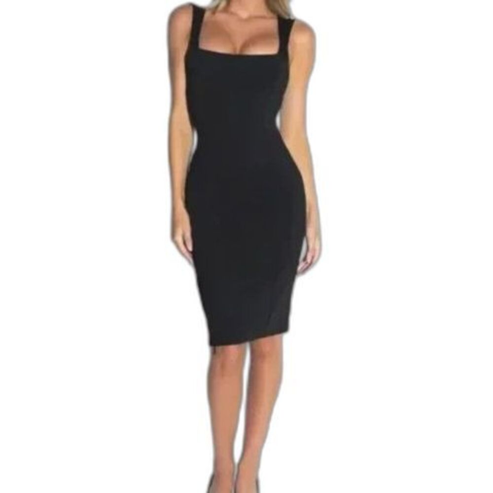 TA3 Squarey Pencil Dress Bodycon Black Size Large Short